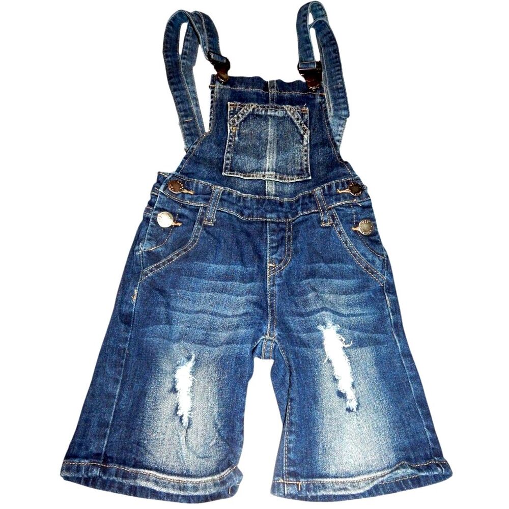 V.I.P. Jeans girls size 8 cotton dark wash blue denim jean overalls shorts